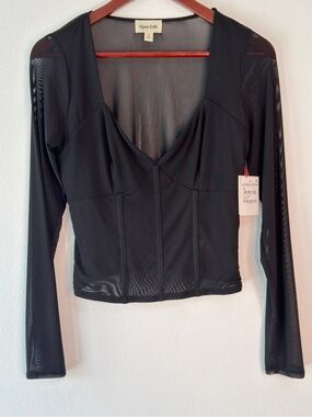 Open Edit SemiSheer Mesh Longsleeve Corset Top Womens Whimsigoth Grunge NWT